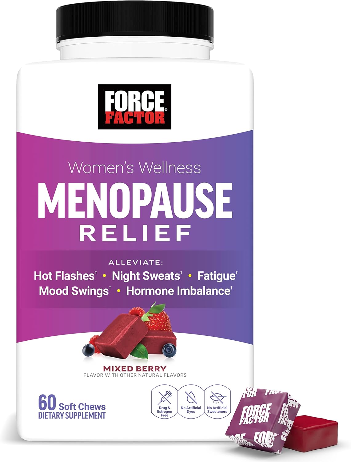 Force Factor Menopause Relief Soft Chews – Hormone Balance & Hot Flash Support with Black Cohosh (Mixed Berry, 60 Chews)