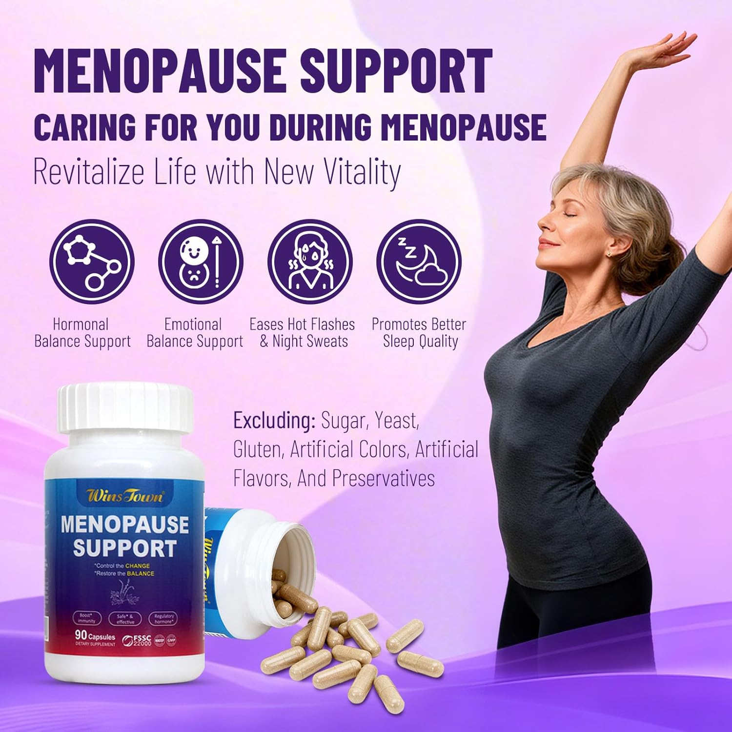 Menopause Support Capsules for Women, Support Night Sweats Hot Flashes & Mood, 90 Count - Image 2
