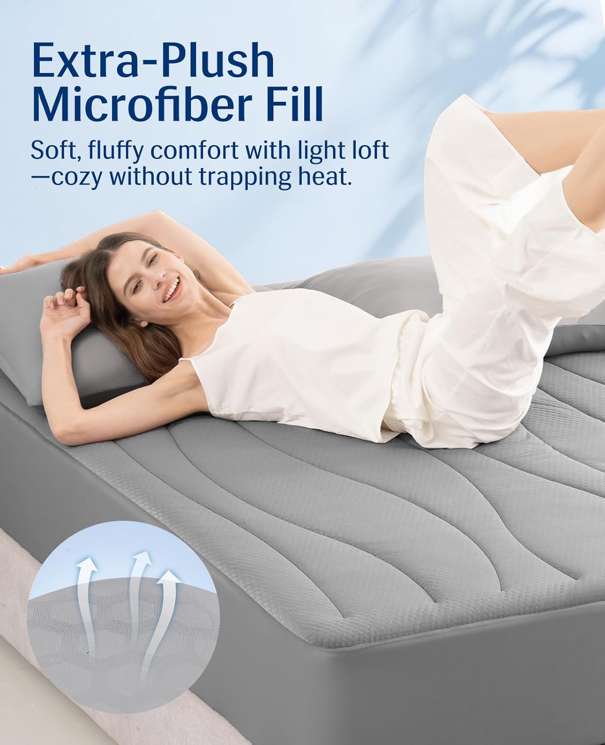 Elegear Cooling Mattress Pad Queen, Upgraded Arc-Chill® 3.0 + PCM Cooling, Stay Cool All Night, Breathable & Soft, Deep Pocket 18", Washable Mattress Protector for Hot Sleepers, Gray - Image 5