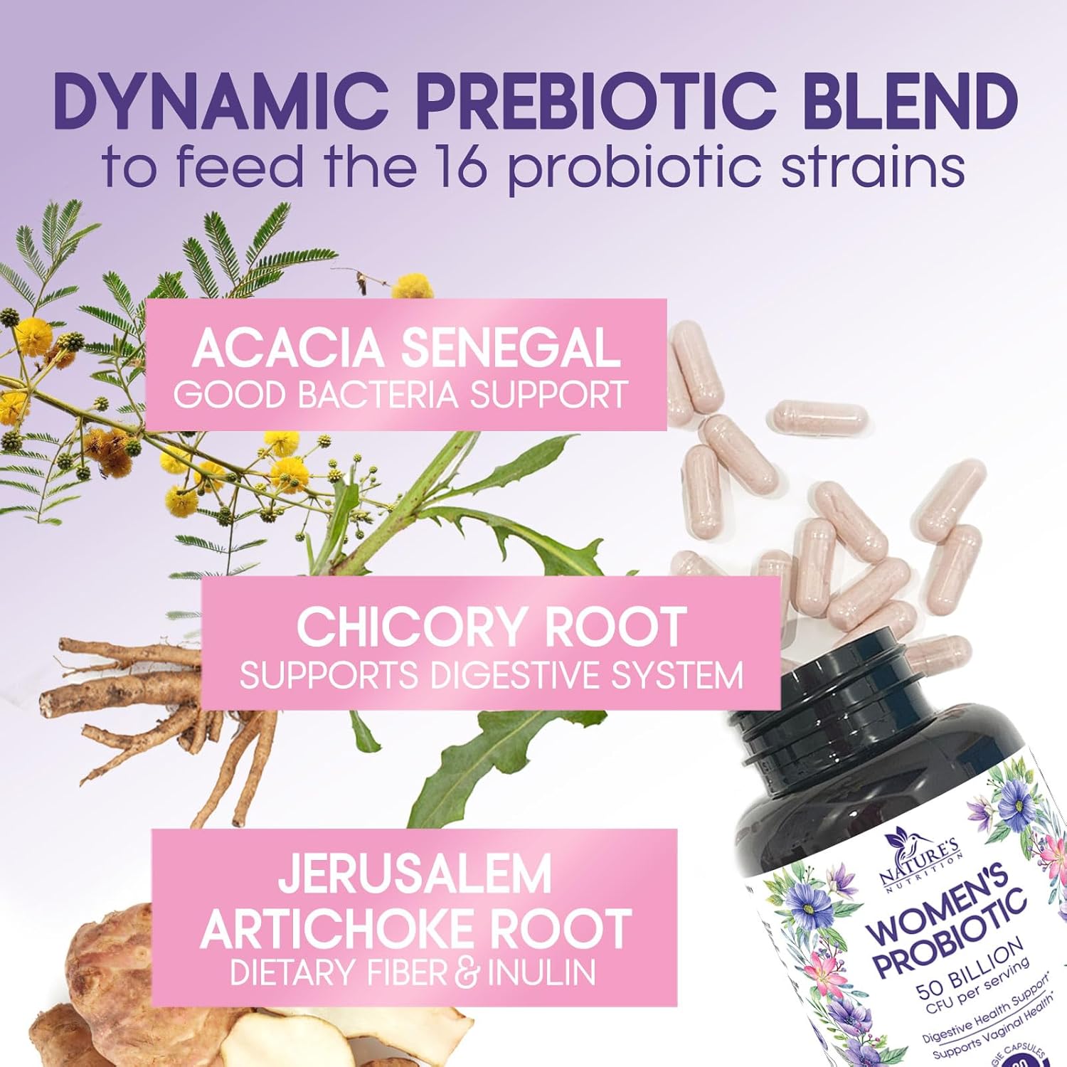 Probiotics for Women - Probiotic Blend 50 Billion CFU Per Cap - 16 Feminine Health Strains Women's Probiotic - Prebiotic for Vaginal PH Balance, Urinary UT Health Support - Bottled USA - 60 Capsules - Image 6