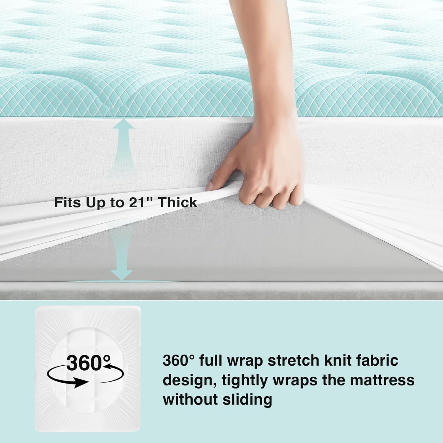 Novilla Cooling Mattress Topper Queen Size, Cooling Factors Infused Mattress Pad for Hot Sleepers, Breathable Mattress Cover with Deep Pocket, Soft Down Alternative Bed Topper for Back Pain Relief - Image 6