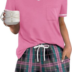 Ekouaer Women's Pajamas Sets Short Sleeve Lounge Sets Sleepwear Casual Two Piece Pjs With Pockets