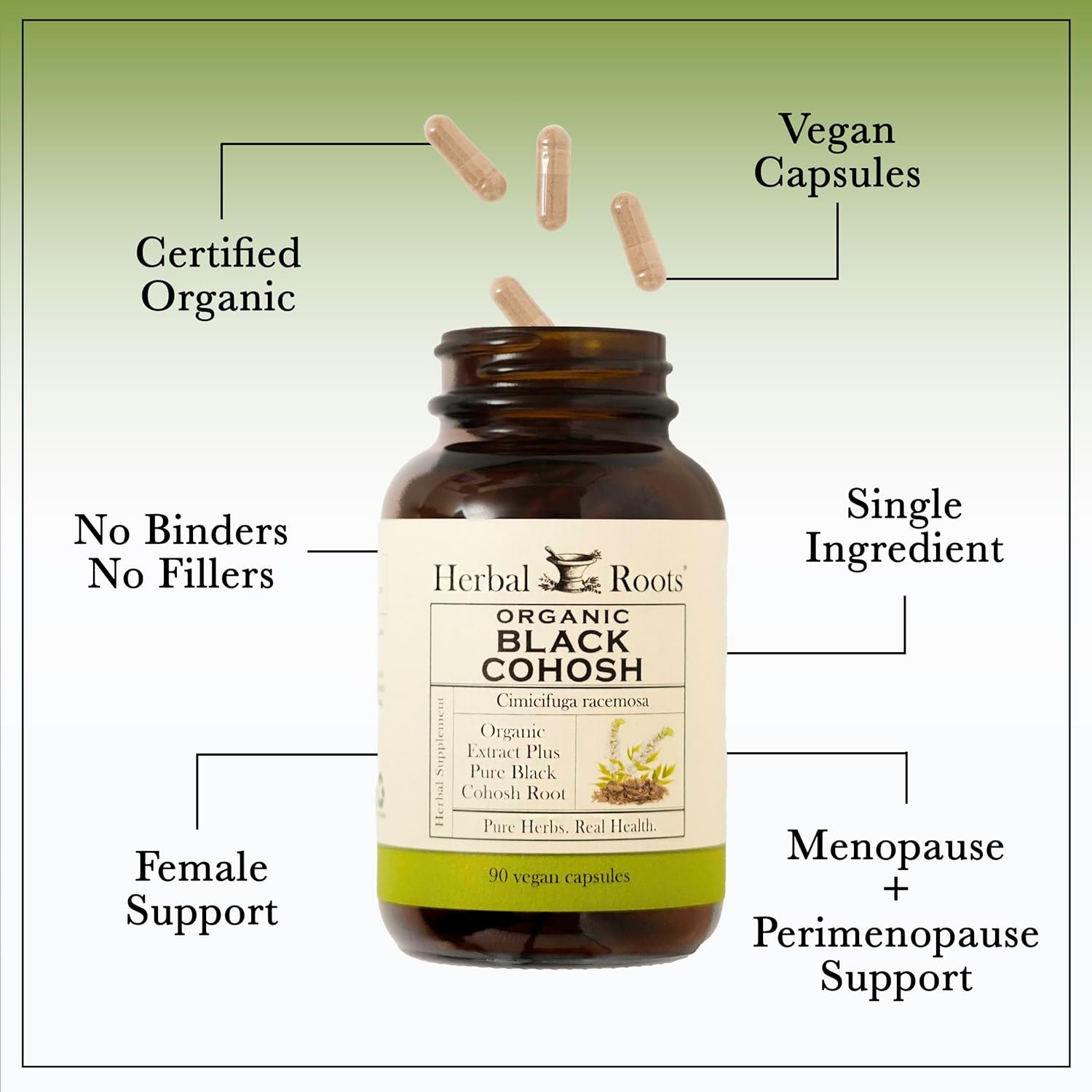 Herbal Roots Organic Black Cohosh Root | Extra Strength | Menopause and Menstrual Support for Women | 90 Capsules, Vegan - Image 4