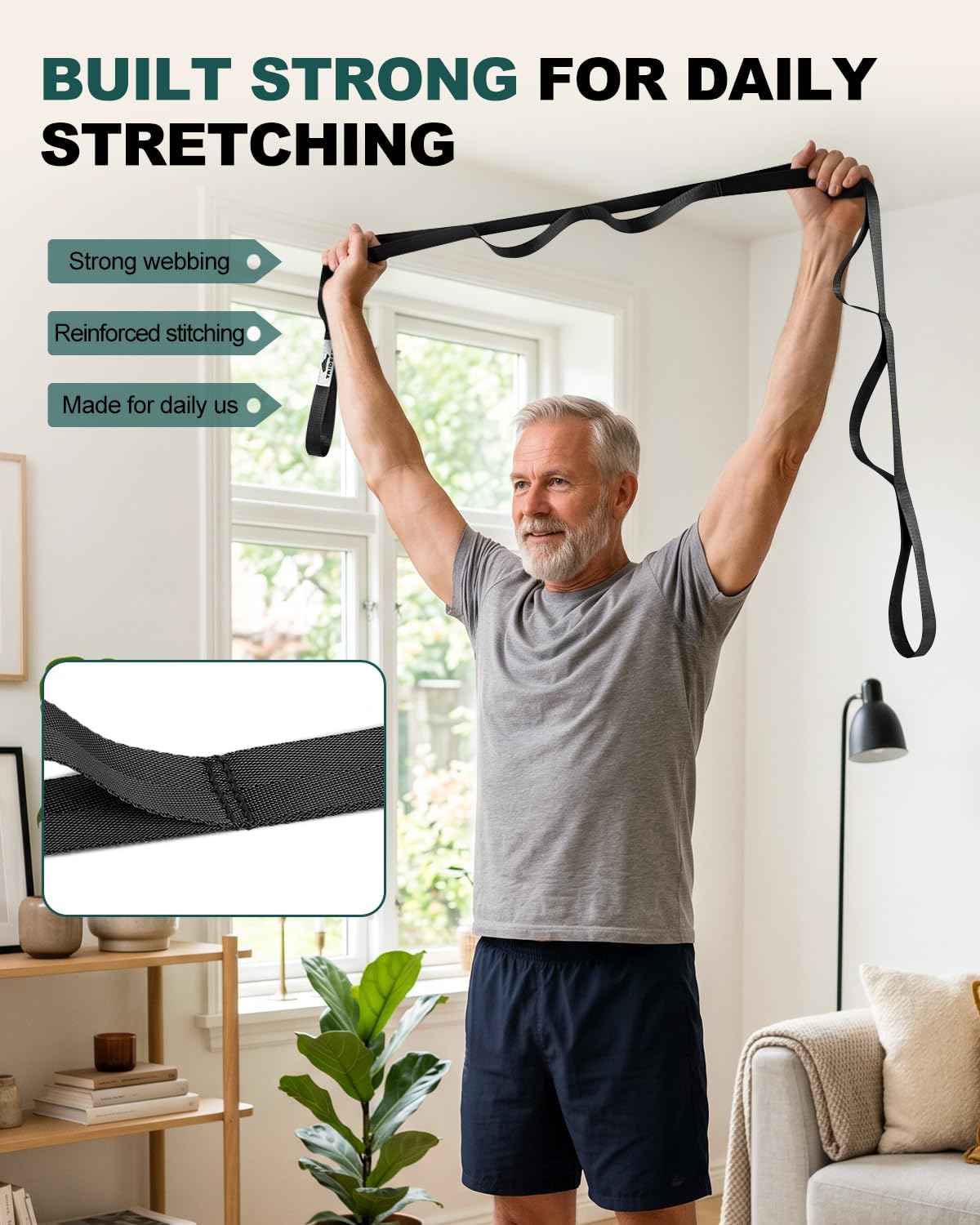 Trideer Non-Elastic Stretching Strap with Loops for Physical Therapy & Rehab, Knee Hip Leg ROM Post-Surgery, Yoga Strap for Stretching, Leg Lifter Strap Mobility Aid, Hamstring Calf Back - Image 7