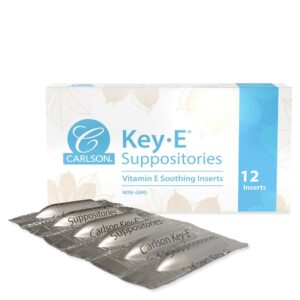 Carlson - Key-E Suppositories, 30 IU Vitamin E Suppository, Lubricates Dry Areas, Treatment for Women and Men, Vaginal & Rectal, 12 Count