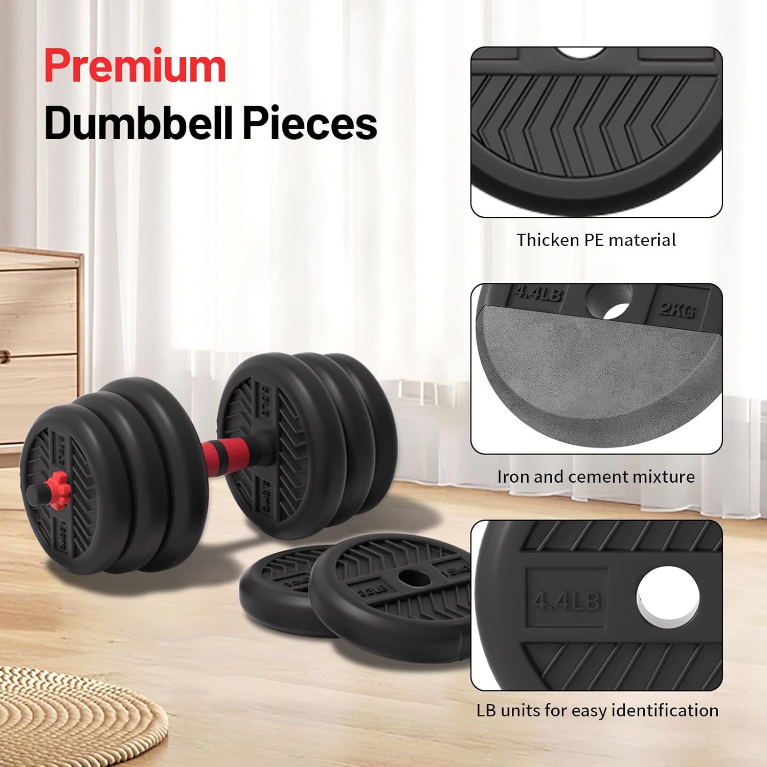 Adjustable Dumbbell, 20/30/40/60/80lbs Dumbbells Set, 4-in-1 Free Weights for Women/Men Workout Equipment Used as Barbell/Kettlebells/Push up Stand for Home Gym - Image 4
