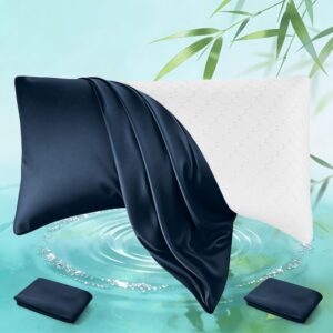 Hahafelt 2 Pack Cooling Curved Pillow Cases (Only Pillowcase) Queen Size Side Sleeper Pillow Covers with Zipper Breathable Cool Pillowcase for Hot Sleepers Hair and Skin, 20 x 30 inches(Dark Blue)