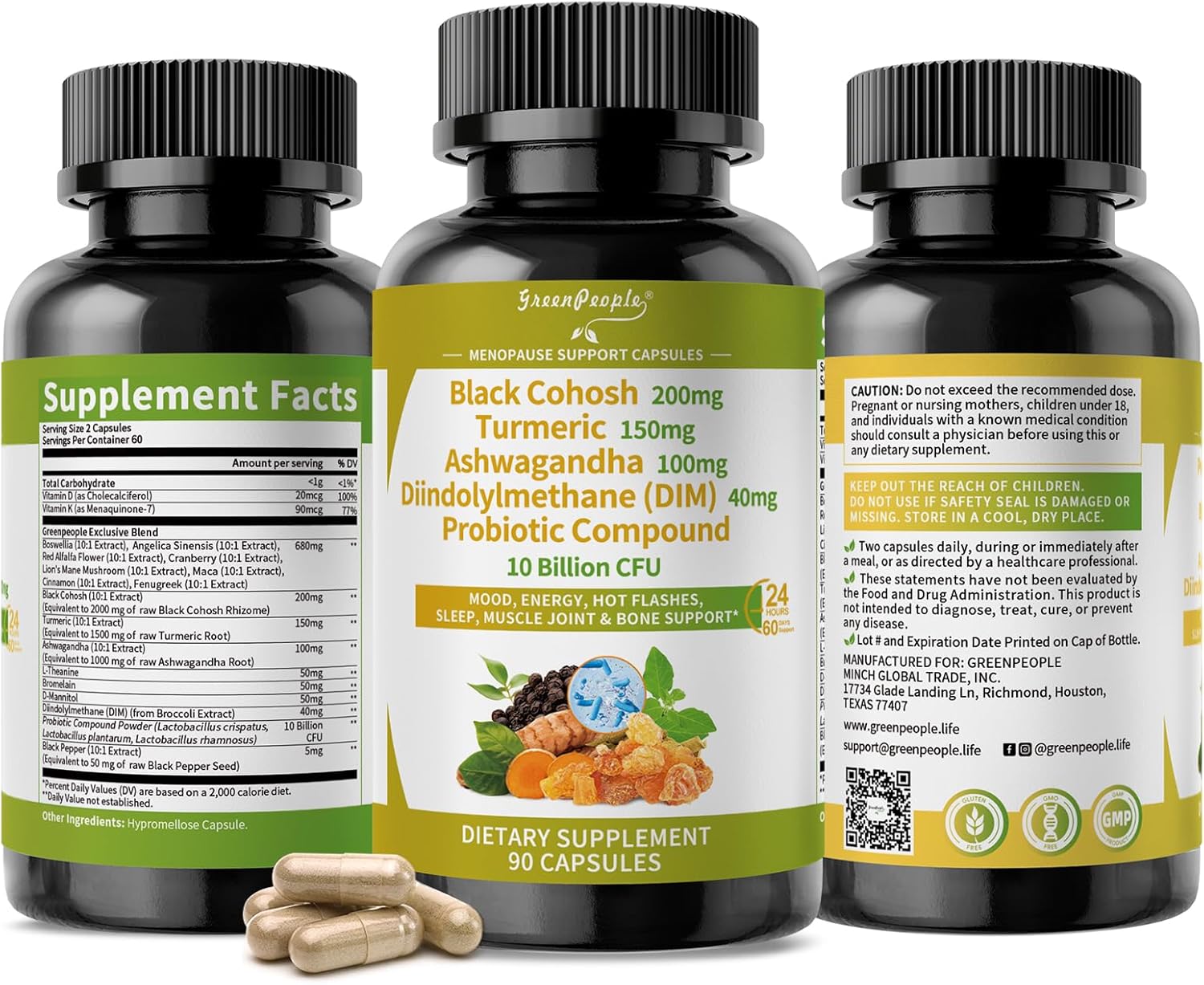 GREENPEOPLE Menopause Supplements for Women - Black Cohosh & Ashwagandha for Hot Flashes, Night Sweats, Mood Swings, Hormonal Balance Support,10 Billion CFU Probiotic - 120(2 Packs) Capsules Vegan - Image 9