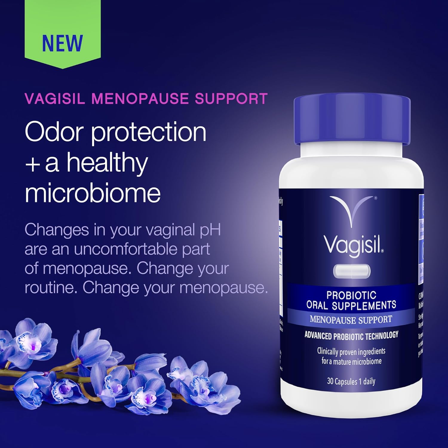 Vagisil Menopause Support Probiotic Supplement, Clinically Proven Ingredients with D-Mannose and LactoCran, Clean Formula for Mature Women, Non-GMO, Dairy-Free, 30 Capsules - Image 2