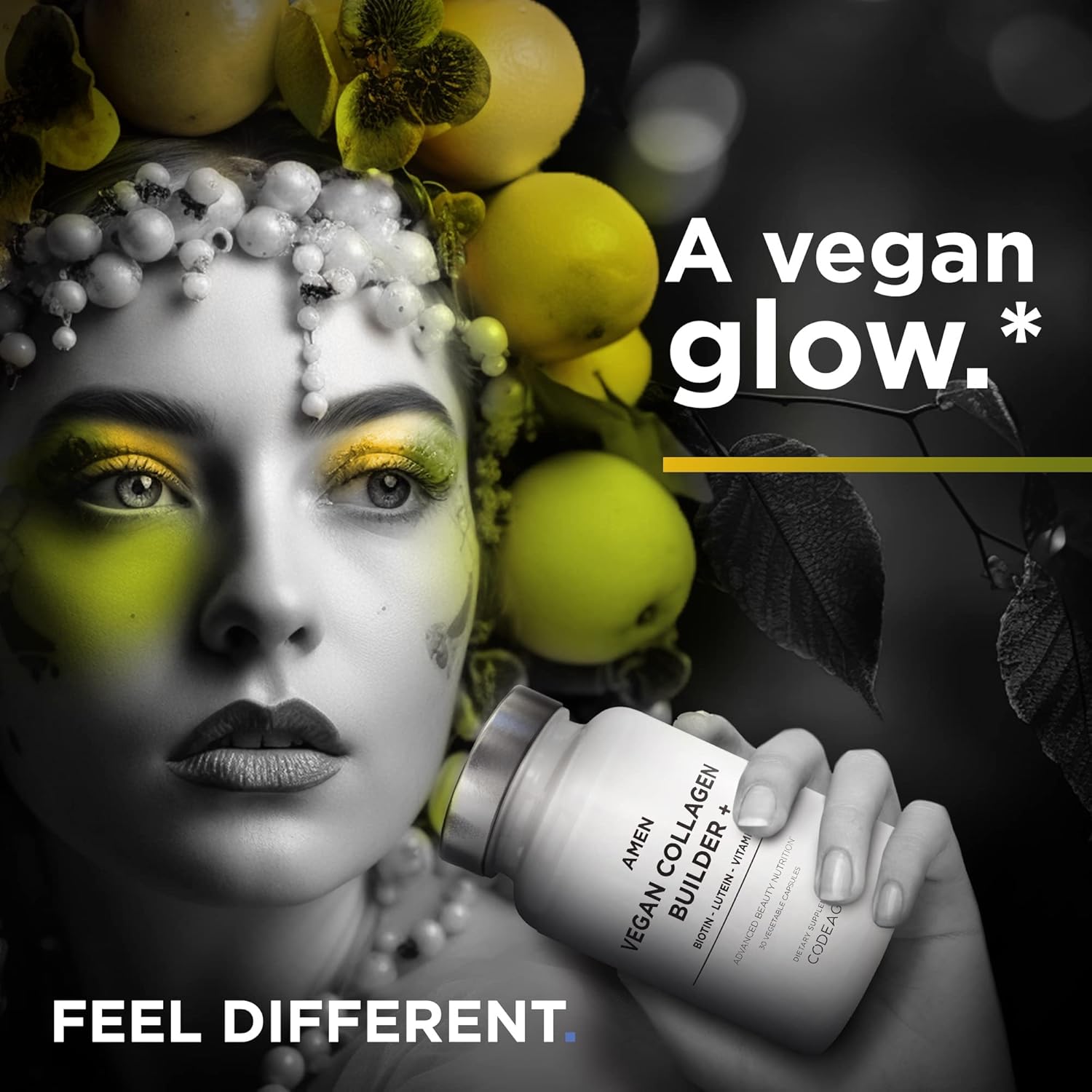 Amen Plant-Based Vegan Collagen Builder Supplement - Organic Whole Foods, Lutein, Vitamin C, Biotin, Lysine, Proline Collagen Boosters - Organic Cranberry, Lemon, Strawberry - Once A Day - 30 Capsules - Image 8
