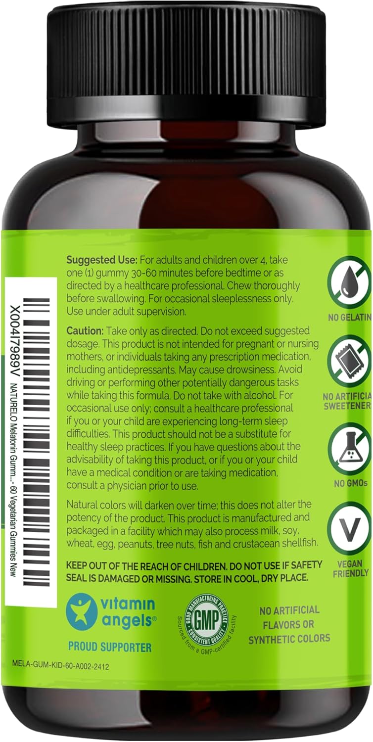 NATURELO Melatonin Gummies for Kids Non-GMO, Gluten-Free, Soy Free - Strawberry Flavor - Gentle Sleep Supplement - 60 Vegetarian Gummies - Image 7