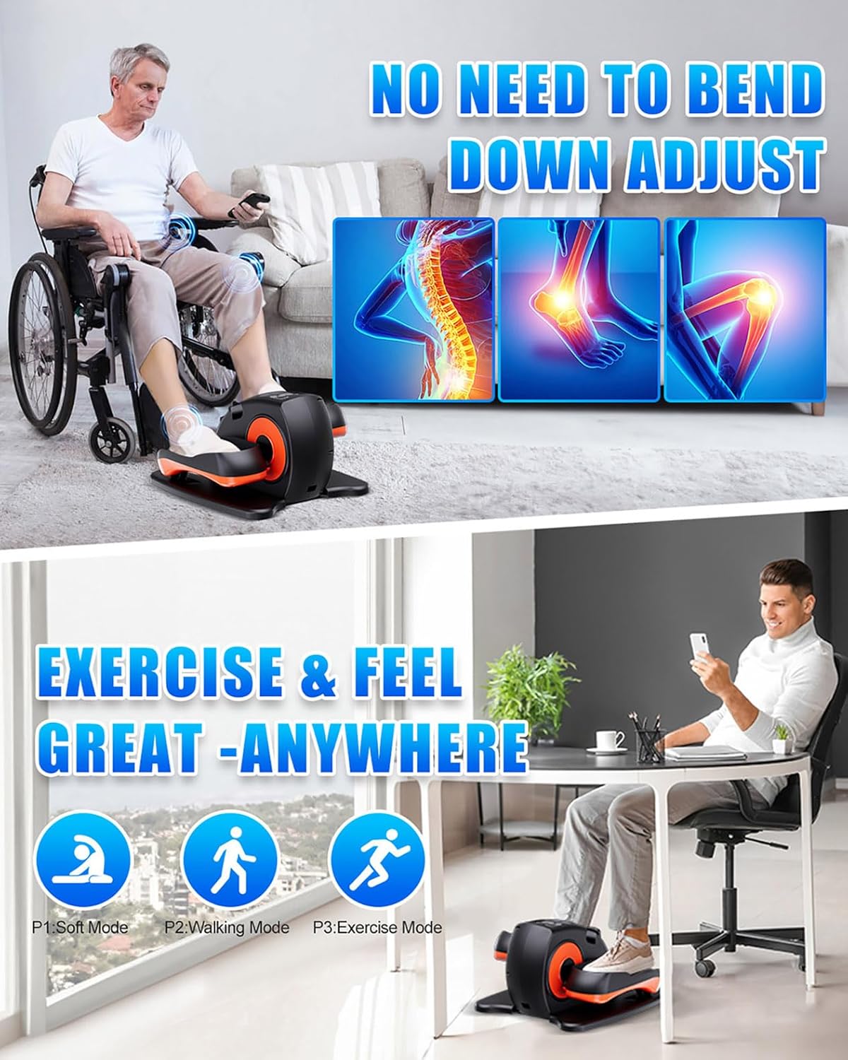 Putnen Under Desk Elliptical Machine, Electric Elliptical Leg Exerciser for Seniors with 12 Adjustable, Portable Quiet Elliptical Exercise Machine, Seated Pedal Exerciser with Remote Control - Image 3