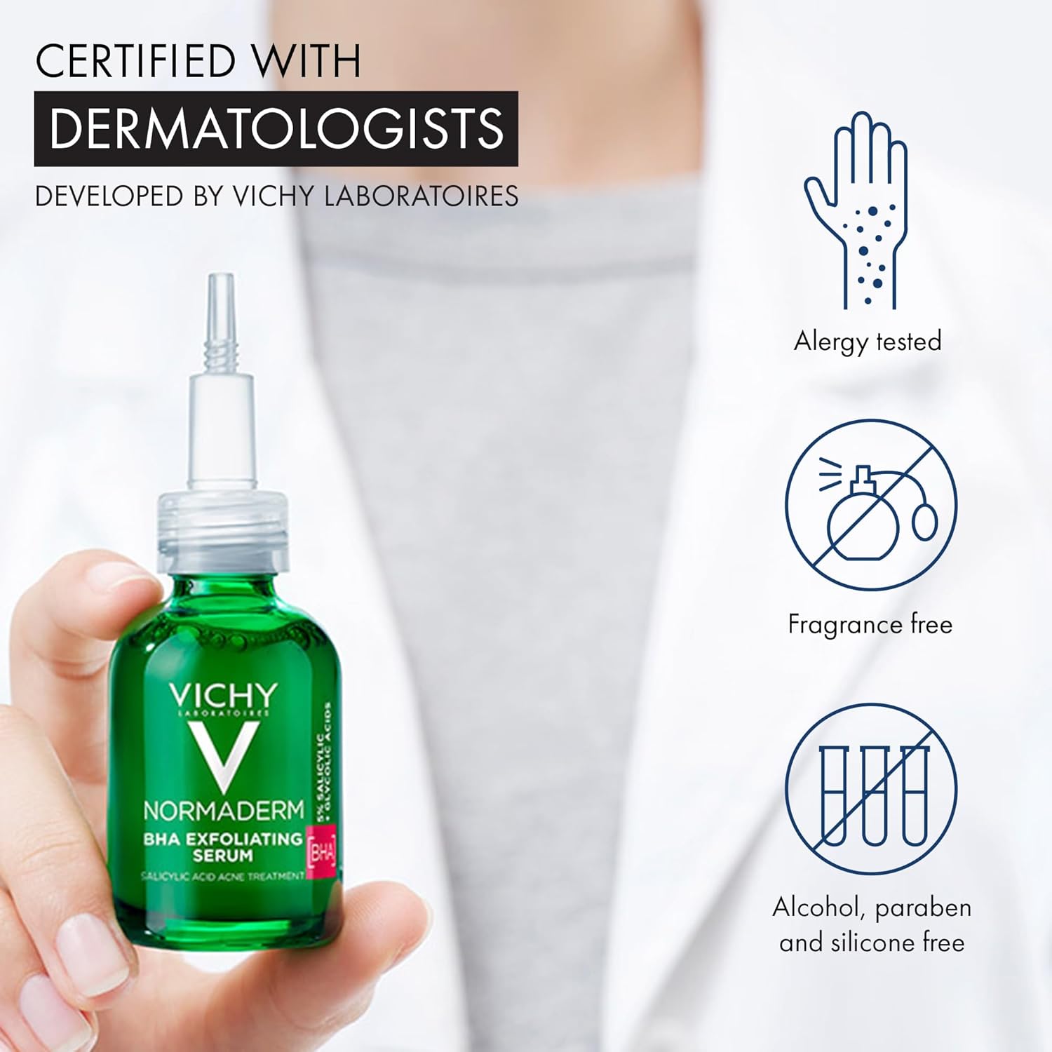 Vichy Normaderm BHA Exfoliating Serum, Salicylic Acid Acne Treatment for Face, Formulated with 4% Glycolic Acid, Gentle Face Exfoliator Clears Blackheads & Acne Blemishes, 1.01 Fl. Oz - Image 5