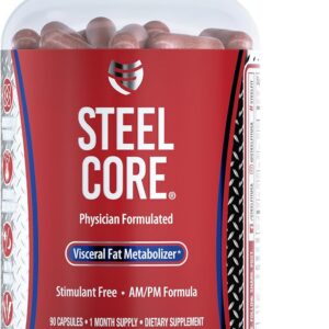 SteelFit Steel Core, Stimulant-Free Fat Burner & Weight Loss Pills Supplement - Cortisol, Belly Fat, Metabolism Booster for Men & Women - L-Carnitine, Morosil, Ashwagandha, Alpha Lipoic Acid - 90ct