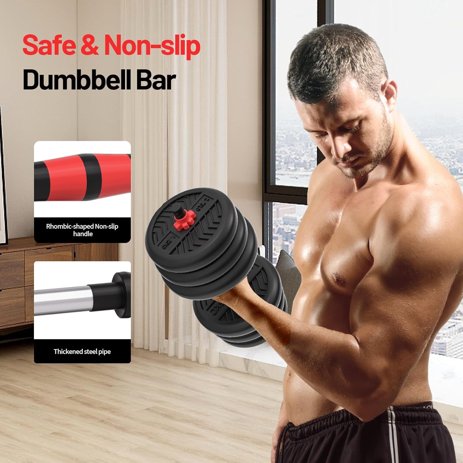 Adjustable Dumbbell, 20/30/40/60/80lbs Dumbbells Set, 4-in-1 Free Weights for Women/Men Workout Equipment Used as Barbell/Kettlebells/Push up Stand for Home Gym - Image 5