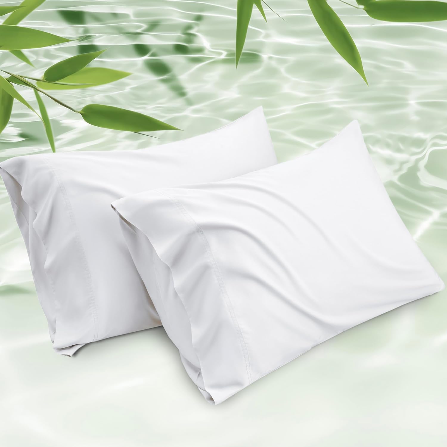 Bedsure White Pillow Cases Set of 2, Cooling Pillow Cases Queen, Rayon Derived from Bamboo Queen Pillowcases, PureWoven Soft Valentines Pillow Covers with Envelope Closure, Gifts, 20x30 Inches
