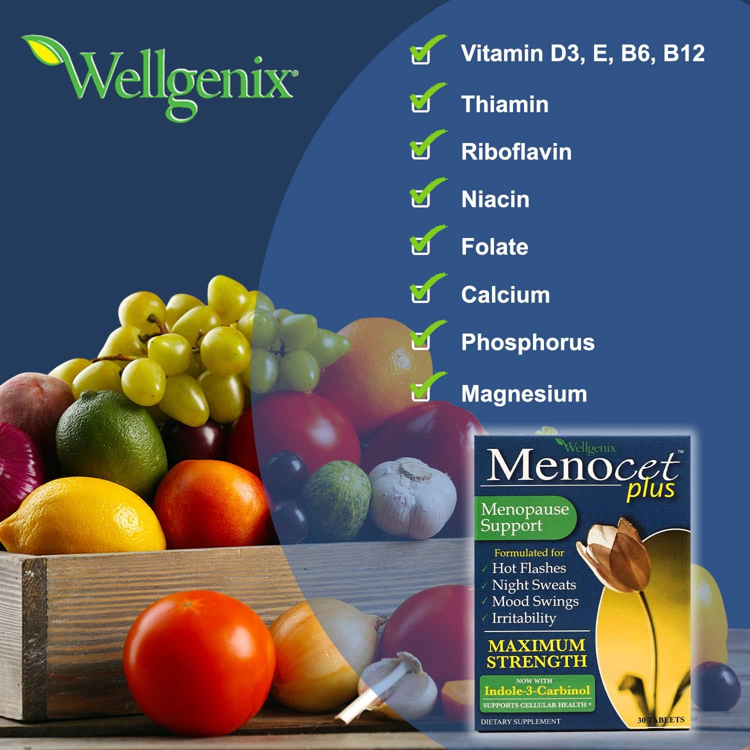 Wellgenix Menocet Plus Menopause Support - Natural Supplement for Women - Daily Relief Feminine Care - Helps with Hot Flashes, Night Sweats, Mood Swings & Irritability - 30 Tablets - Image 4