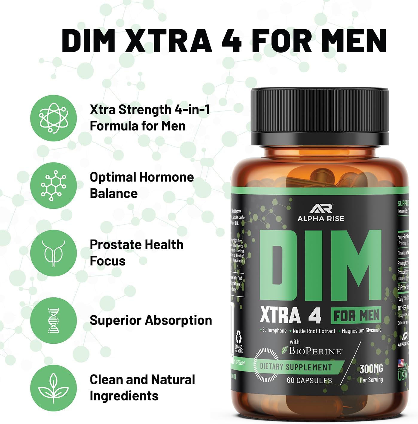 DIM XTRA 4 for Men | 300mg DIM Estrogen Blocker & Aromatase Inhibitor with Nettle Root - Image 2