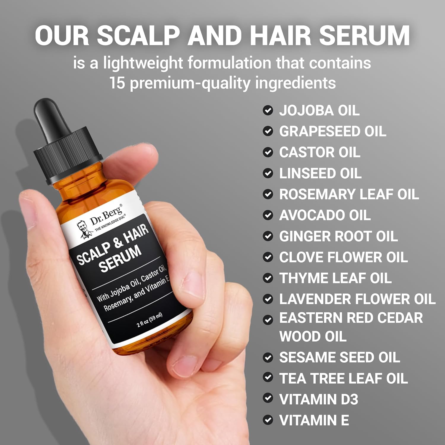 Dr. Berg Scalp & Hair Serum (Improved Formula) with Vitamin D3 & E - Clinically Tested, Paraben- and Sulfate-Free Hair Oil for Women & Men - Includes Rosemary Oil, Castor Oil & Jojoba Oil - 2 Fl oz - Image 6