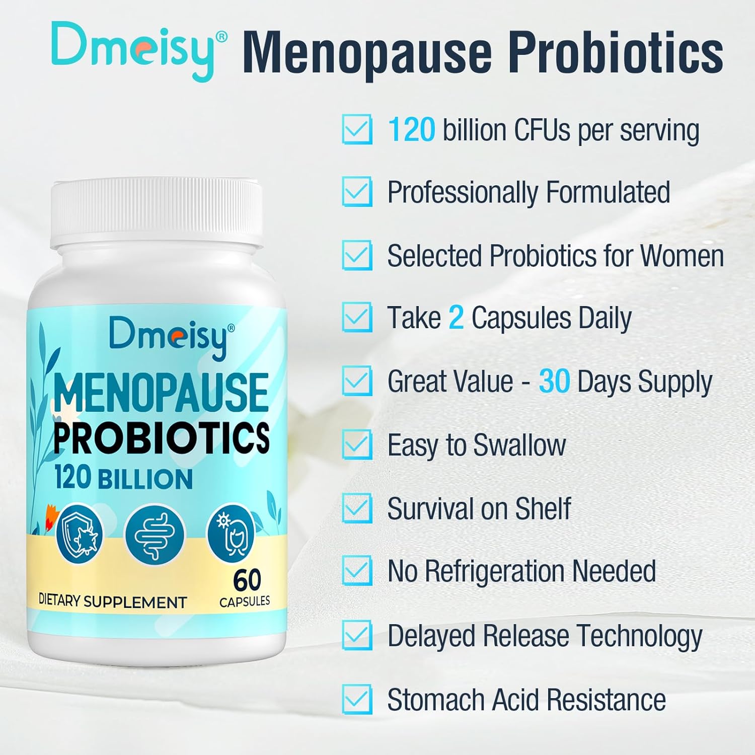 120 Billion CFU Probiotic - Menopause Support Probiotics for Women, Natural Menopause Probiotic Supplement for Hot Flashes Night Sweats Mood Swings Hormone Balance Gut & Immune Health- 120 Caps - Image 6