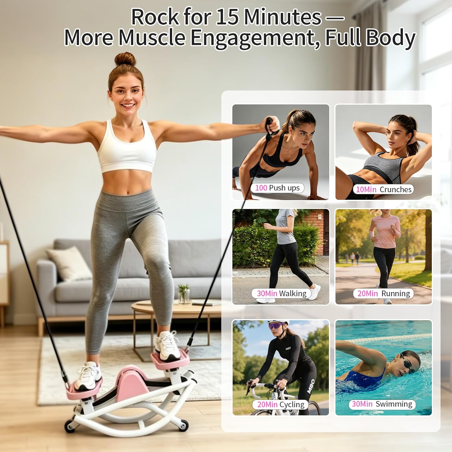 Rock Stepper for Exercise at Home, Lateral Rocking Stepper with Digital Counter & Resistance Bands, 250LBS Weight Capacity & Low Impact, Ski Machine Full Body Workout Equipment - Image 8