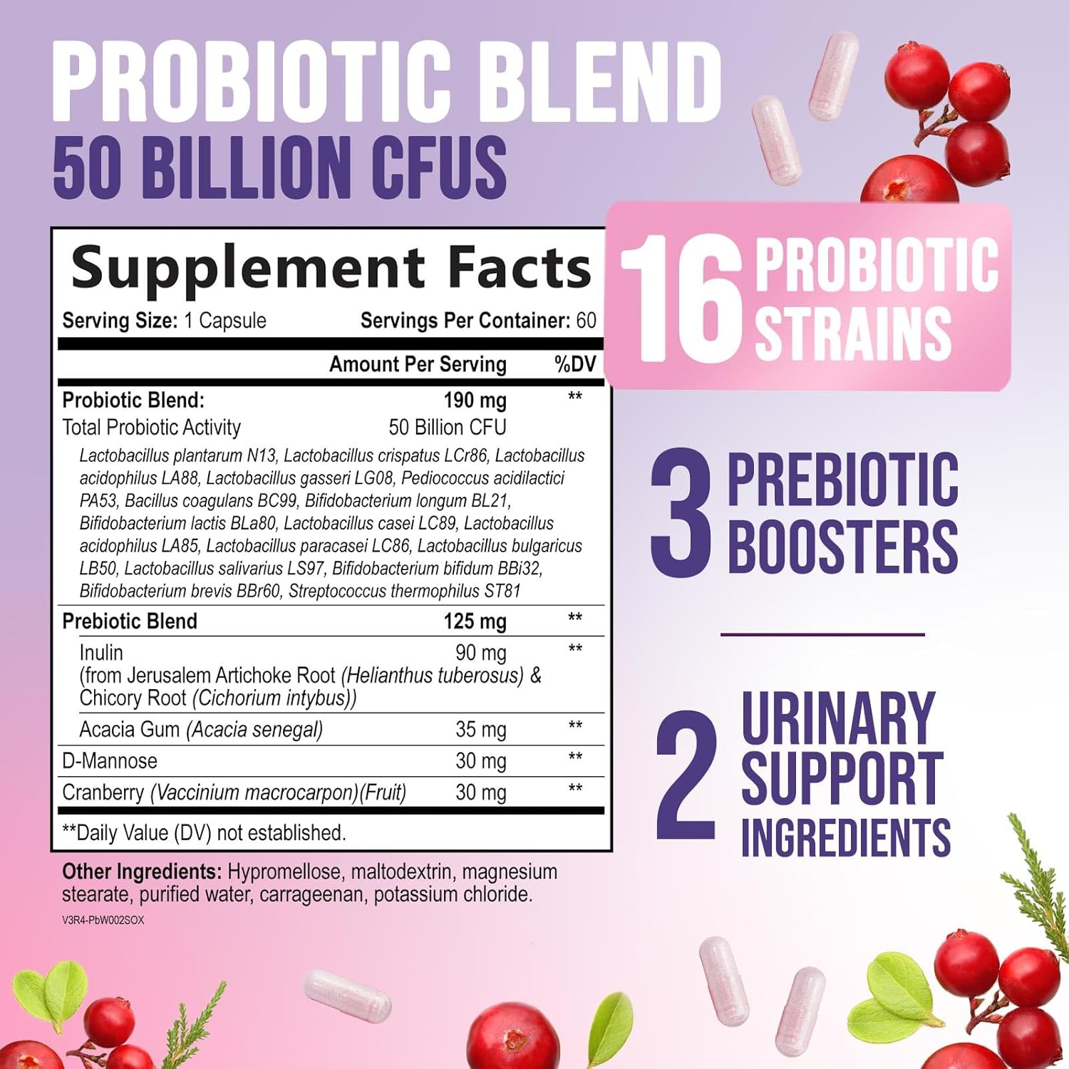 Probiotics for Women - Probiotic Blend 50 Billion CFU Per Cap - 16 Feminine Health Strains Women's Probiotic - Prebiotic for Vaginal PH Balance, Urinary UT Health Support - Bottled USA - 60 Capsules - Image 2