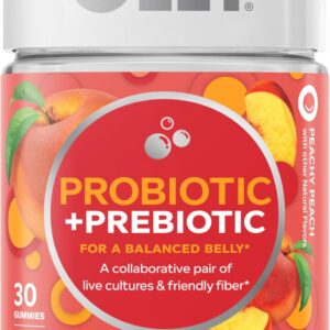 Olly Probiotic + Prebiotic Gummy, 500 Million Cfus, Fos, Adult Chewable Supplement For Men And Women, Peach Flavored, 30 Day Supply - 30 Count