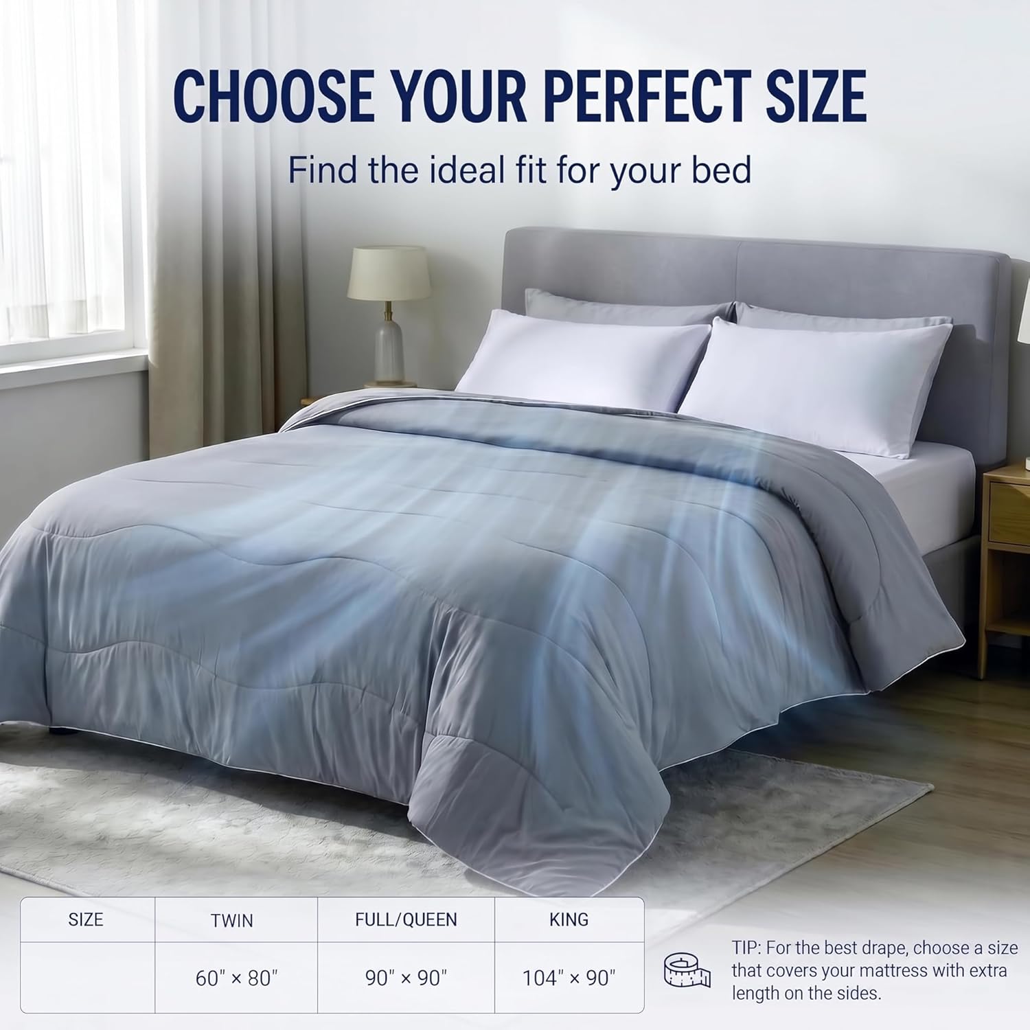 Cooling Comforter Queen, Cooling Blanket for Hot Sleepers & Night Sweats, Breathable Lightweight Comforter for Menopause & Summer, Dual Soft Cool-to-Touch, Oeko-TEX, Grey - Image 9