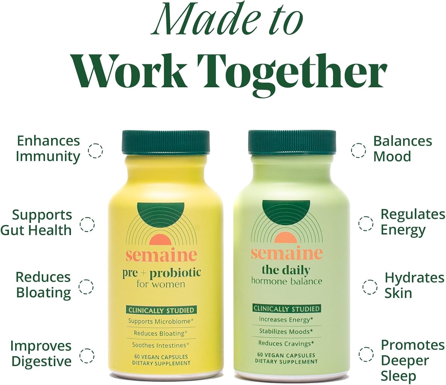 Semaine Hormonal Gut Balance Bundle - Support Cellular Energy, Clear Skin & Mood. Ease Bloating & Indigestion, Support Vaginal Health | 1 Month Supply - Image 2