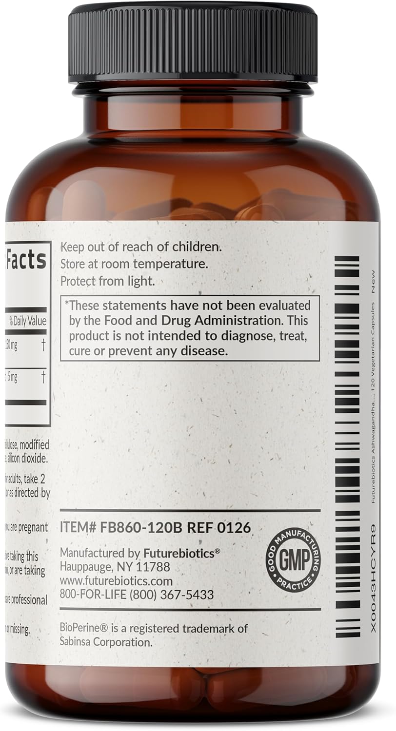 Futurebiotics Ashwagandha Extra Strength Stress & Mood Support with BioPerine - Non GMO Formula, 120 Vegetarian Capsules - Image 7