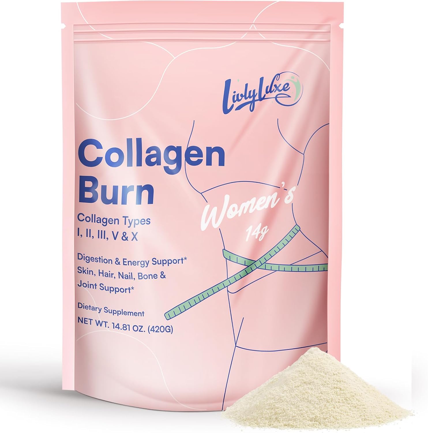 LivLyLuxe Collagen Burn Powder for Women - Weight Loss Supplements for Belly Fat Burning, Metabolism Booster, Designed for Effective and Healthier Fat Loss - 420g