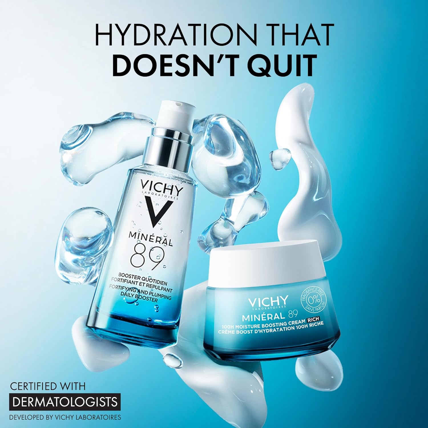 Vichy Mineral 89 Fragrance Free Cream, Moisture Boosting Cream with Hyaluronic Acid, Daily Face Moisturizer, Available in 4 Formulas For All Skin Types, Dry & Sensitive Skin & Mattifying for Oily Skin - Image 6