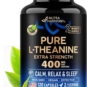 L Theanine 400 mg | L-Theanine Stress Relief | Extra Strength Supplement | Lab Tested | Relaxation, Sleep & Calm Support | For Men & Women | Plant Based, Non-GMO & Gluten-Free | 120 Vegan Capsules