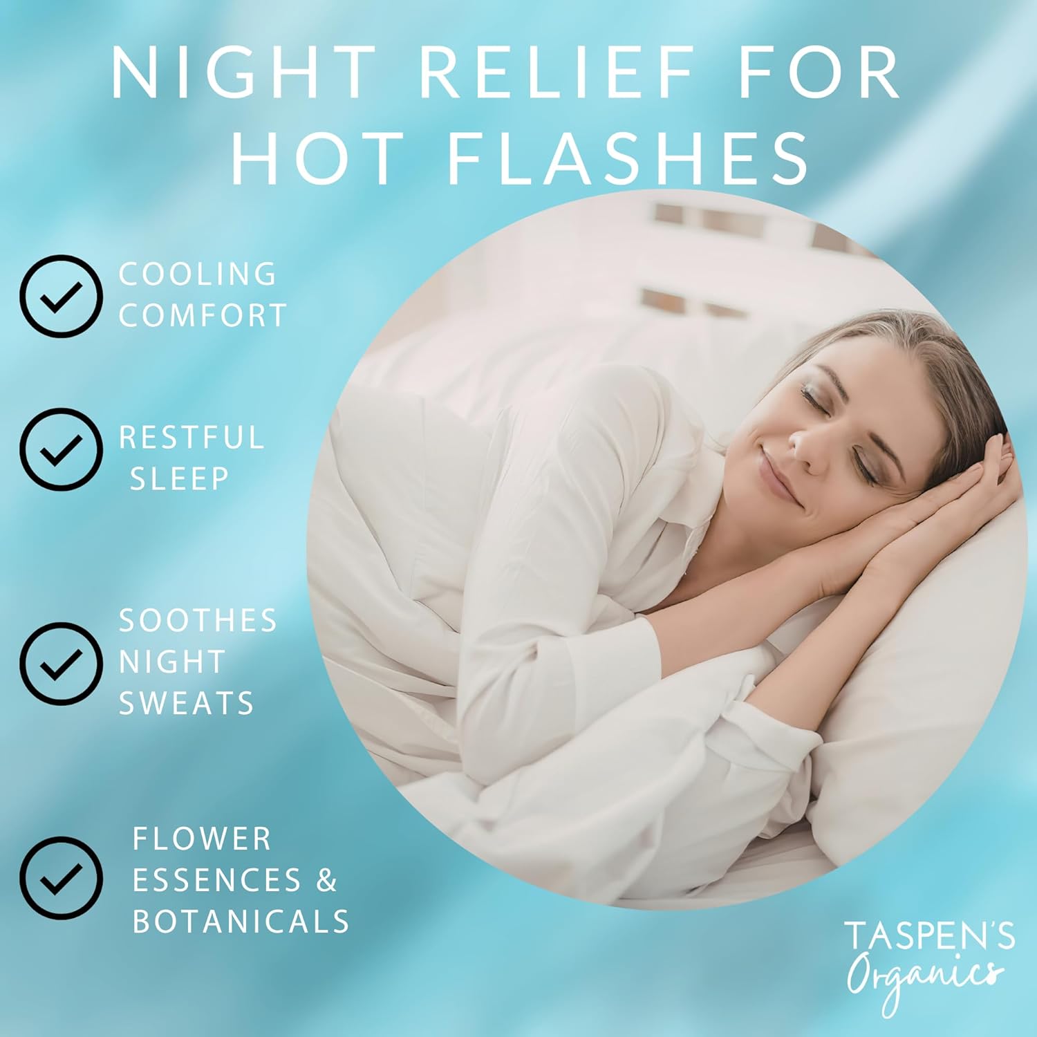 Taspen's Organics Menopause Support Magnesium Sleep Cream – Natural Cooling Relief for Hot Flashes & Night Sweats | Promotes Relaxation & Sleep | Flower Essence & Botanical Formula (1.7 oz) - Image 2