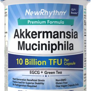 NewRhythm Akkermansia Muciniphila Probiotic, 10 Billion TFU, Pasteurized, Maximum Stability, Green Tea Leaf EGCG, GLP-1 Production, Metabolic Health, Gut, Immunity, for Women & Men, 60 Caps