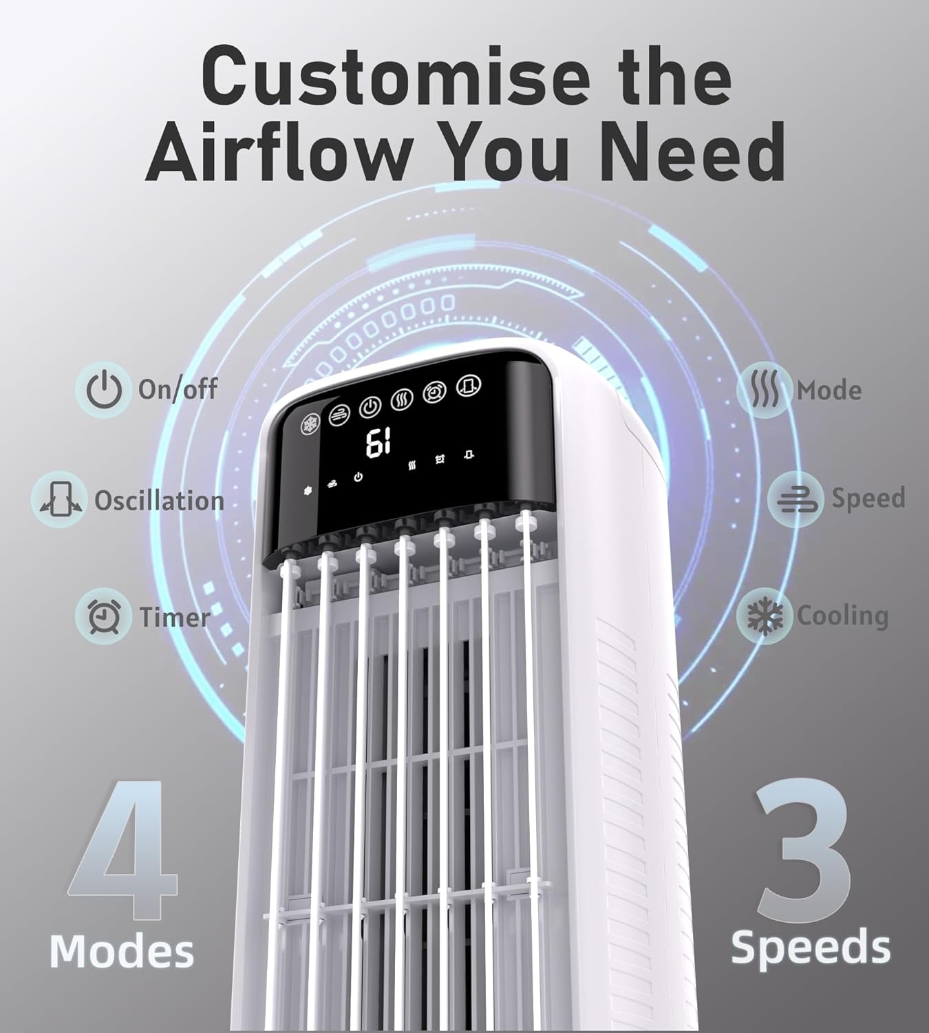 Landeagle 41″ Portable Evaporative Air Cooler – Tower Swamp Cooler Fan with 120° Oscillation, 3 Speeds, 24H Timer, 2.4 Gal Tank, Ice Packs – Indoor Cooling Fan for Bedroom & Living Room - Image 6