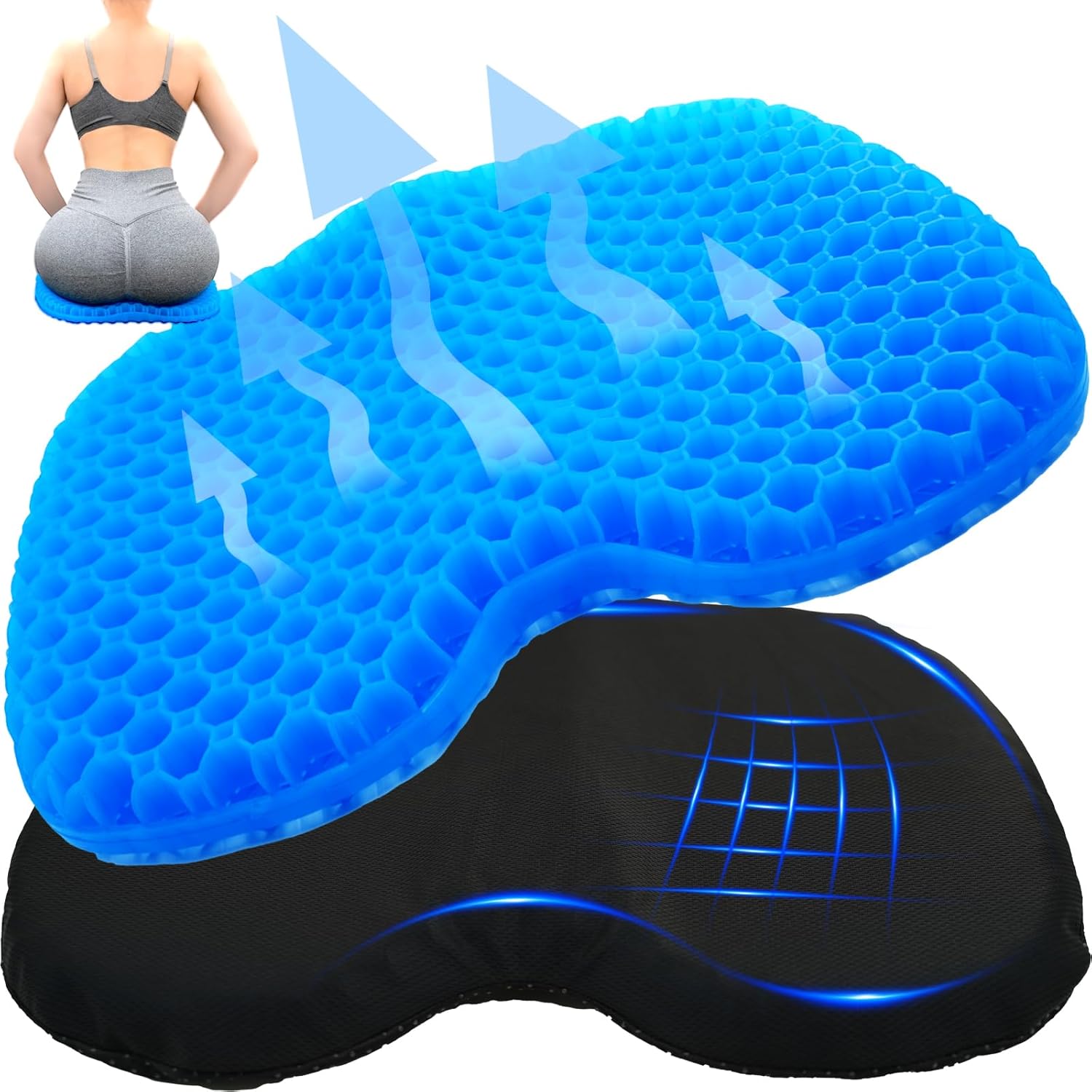 Kayak Seat Cushion - Blue Cooling Gel Kayak Accessory Removable Waterproof Cover | Comfort for Kayak Seats, Fishing, Car seat,Office Chair & Outdoor Use