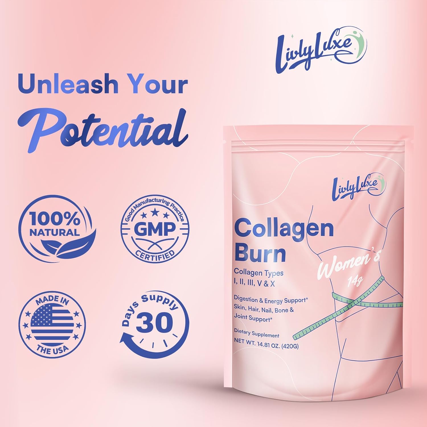 LivLyLuxe Collagen Burn Powder for Women - Weight Loss Supplements for Belly Fat Burning, Metabolism Booster, Designed for Effective and Healthier Fat Loss - 420g - Image 6