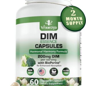 Dim Estrogen Supplement for Hormone Harmony & Skin Health, 2 Month Supply - 200 mg Diindolylmethane for Metabolism Balance, Menopause, Mood Support w Bioperine for Higher Absorption