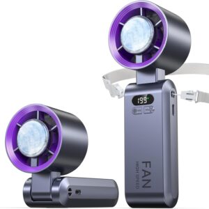 Handheld Portable Turbo Fan with Ice Cooler, Speed (1-199) Rechargeable Personal Fan[20000 RPM] Small Pocket Fans for Travel/Outdoor/Home/Office, Purple
