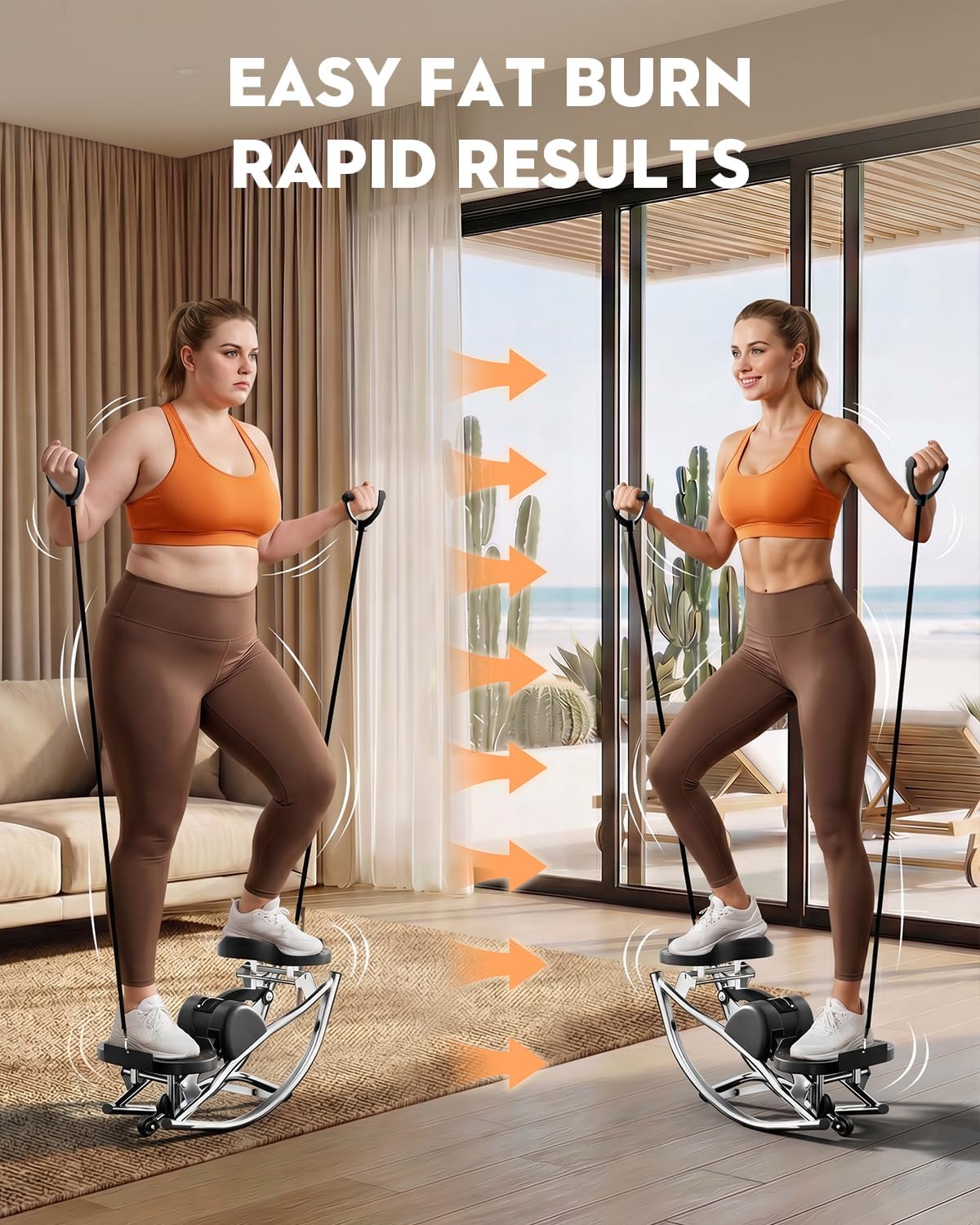 Low-Impact Rocking Steppers for Exercise at Home with Digital Display & Resistance Bands and Non-Slip Mat Equipment for Seniors & Beginners,250LBS Capacity - Image 4