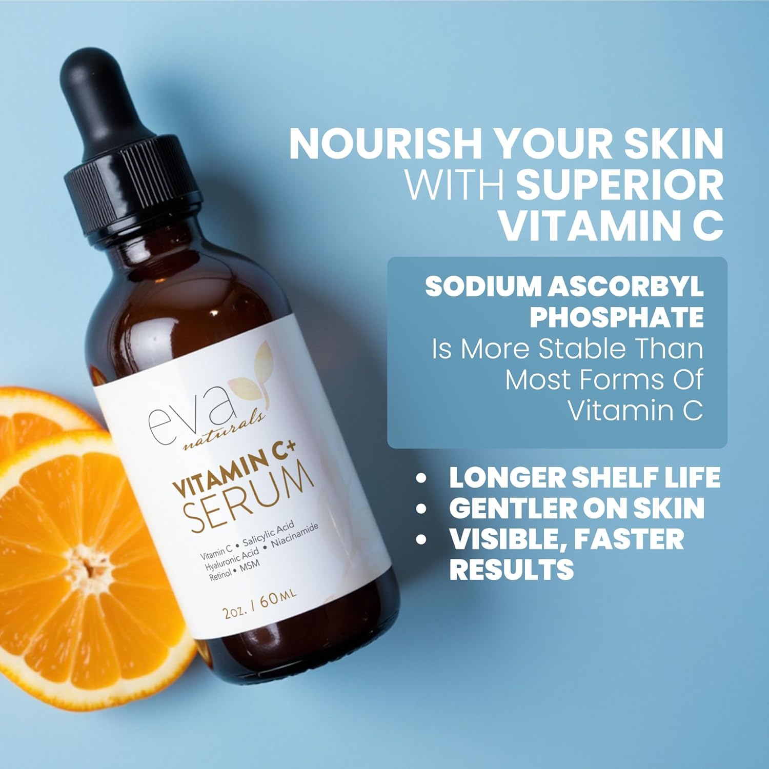 Eva Naturals Vitamin C Serum for Face – Anti Aging Dark Spot Remover & Corrector with Retinol, Hyaluronic Acid, Niacinamide & Salicylic Acid – Brightening, 1 fl oz - Image 4