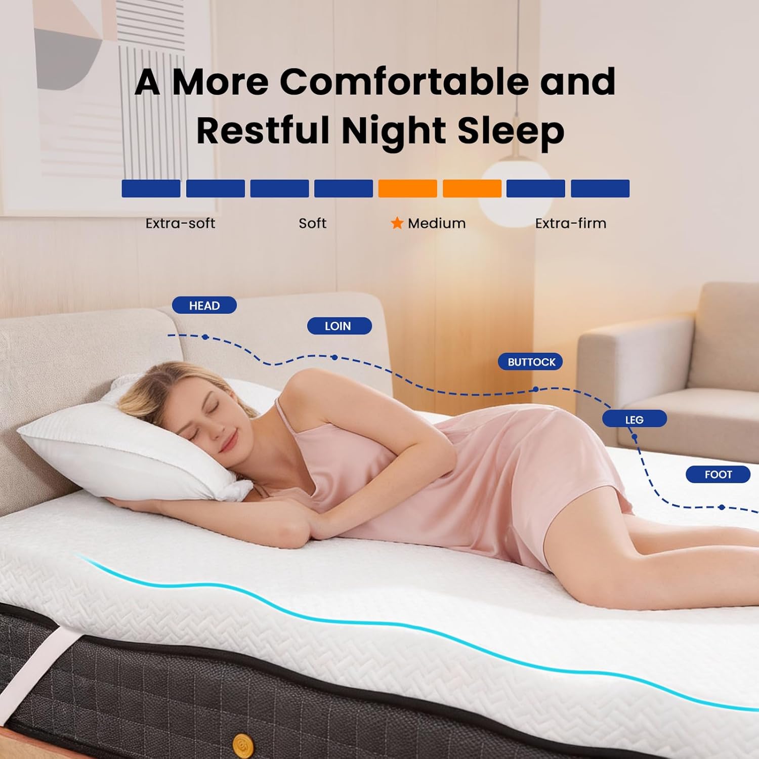 Czpalo 3 Inch Gel Memory Foam Mattress Topper Queen, Cooling Mattress Topper with Removable & Washable Bamboo Cover, CertiPUR-US Certified - Image 4