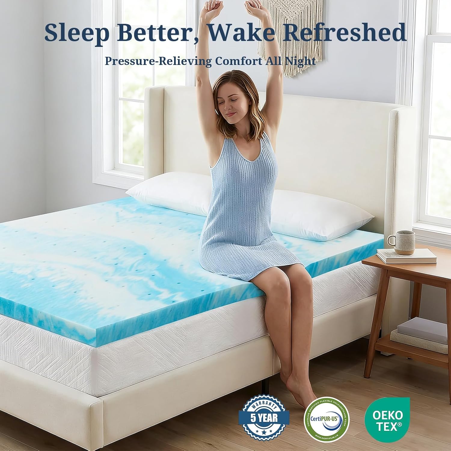 IULULU Queen Size Mattress Topper, 3 Inch Gel Memory Foam Topper, Pressure Relief & Cooling, CertiPUR-US Certified - Image 5