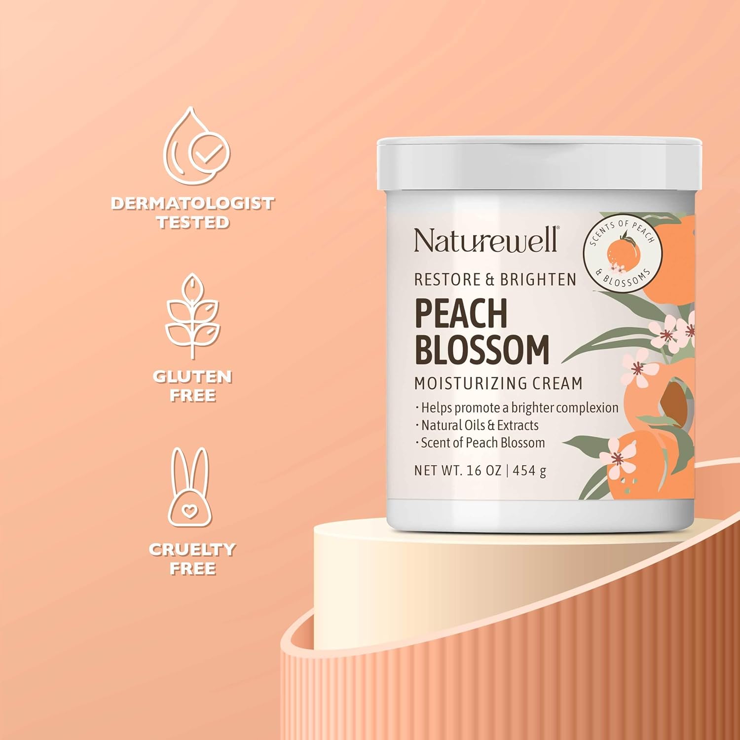 NATURE WELL Peach Blossom Restore & Brighten Moisturizing Cream For Face & Body, Infused With Peach Extract, Niacinamide, & Hyaluronic Acid, Promotes A Brighter Complexion, 16 Oz. - Image 6