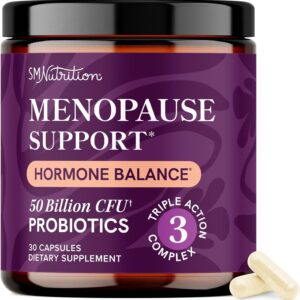 Menopause Support with Prebiotics and Probiotics for Women | Hormone Balance, Hot Flashes & Night Sweats | 50 Billion CFU, DIM & Black Cohosh | Triple Action Menopause Supplements for Women | 30 Ct