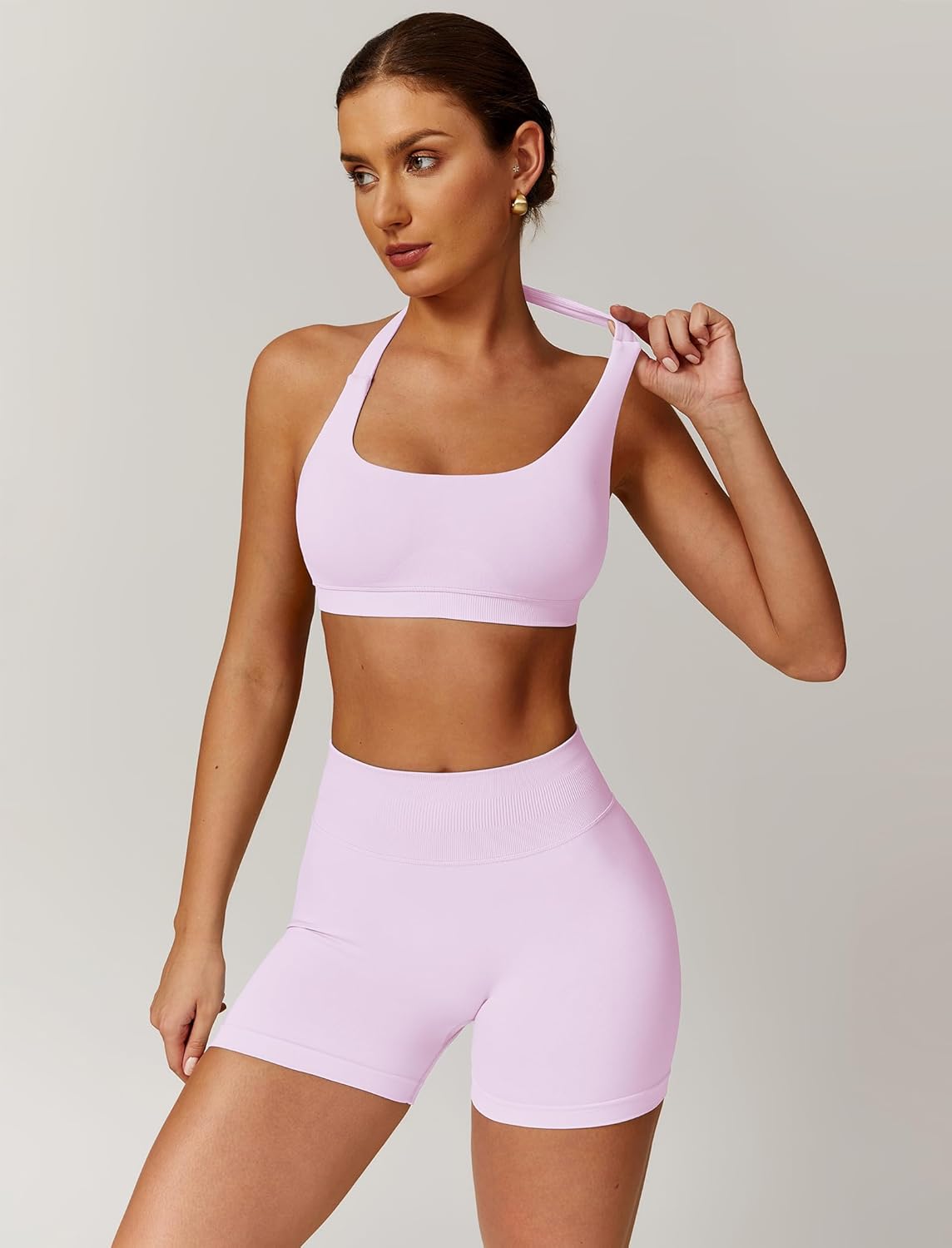 ABOCIW Workout Sets for Women 2 Piece seamless Halter Sports Bra Scrunch Butt Impact Shorts Gym Yoga Outfits - Image 3