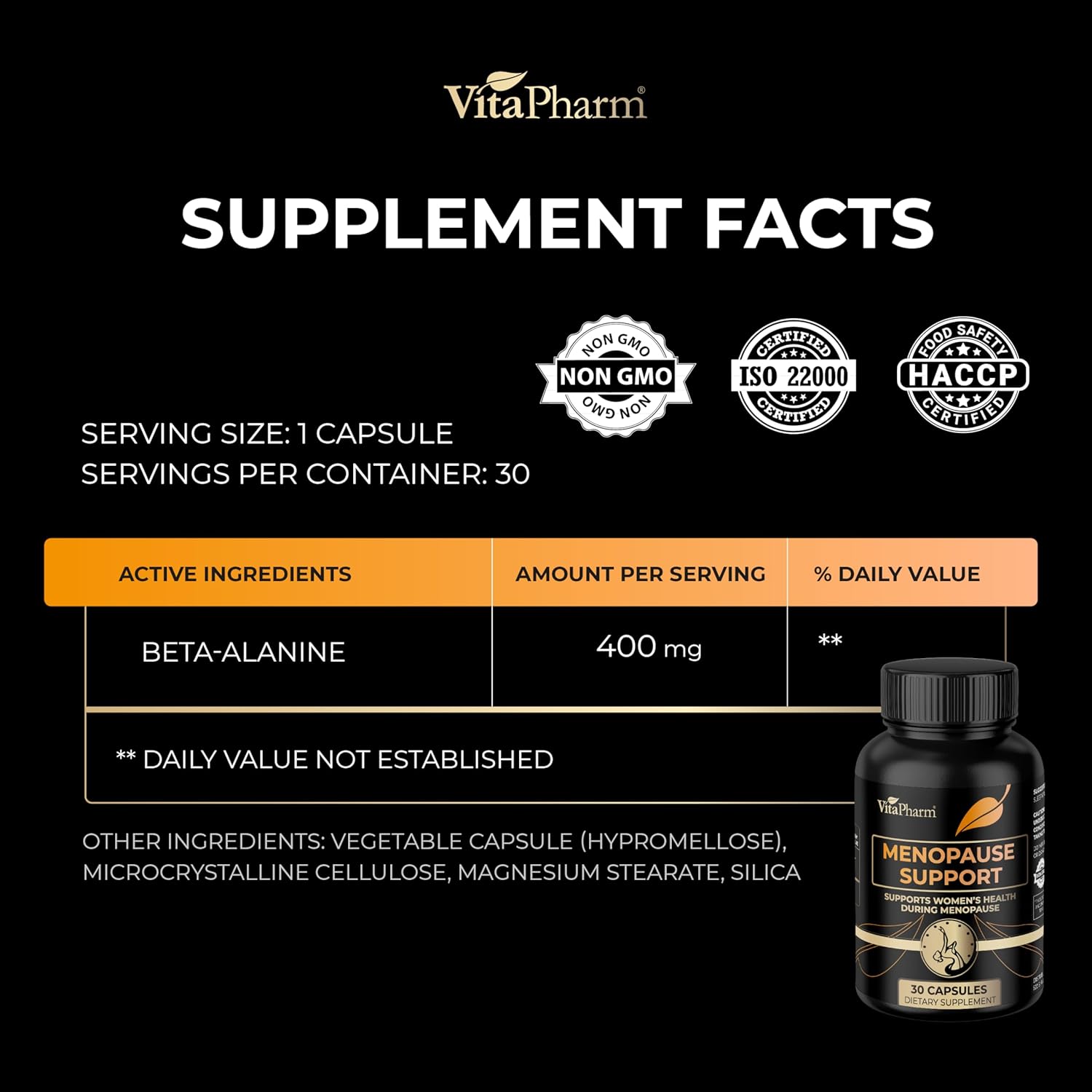 Menopause Supplements for Women – Non-Hormonal Hot Flash & Night Sweat Support | Mood Swings, Irritability, Healthy Weight & Fatigue – Beta-Alanine Formula – 30 Capsules - Image 2