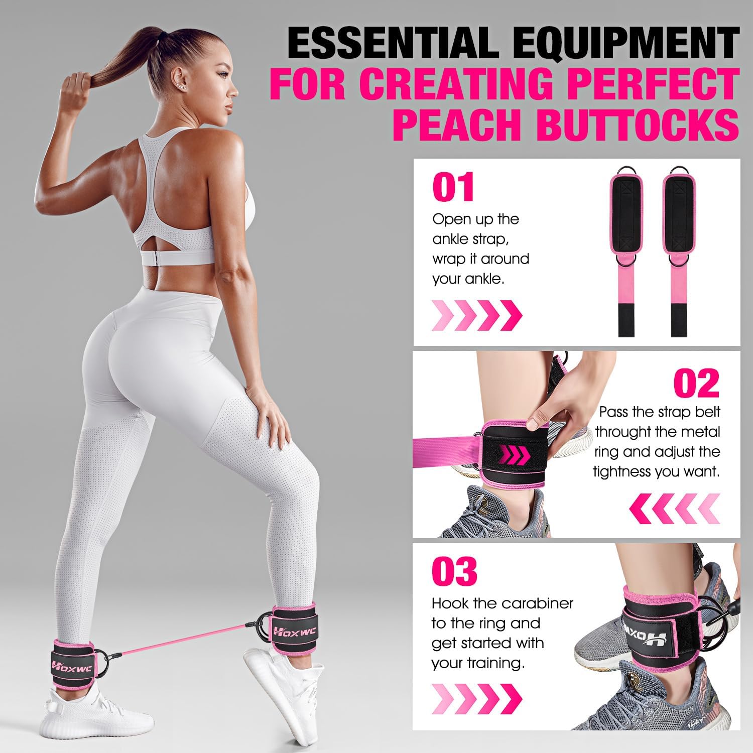 HOXWC Ankle Resistance Bands with Cuffs, Ankle Bands for Working Out, Ankle Resistance Band for Leg, Booty Workout Equipment for Kickbacks Hip Fitness Training, Exercise Bands for Butt Lift Women - Image 5