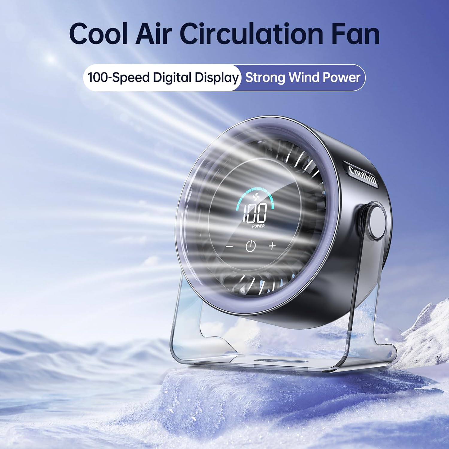 USB Desk Fan for Bedroom: 100 Speeds Digital Display Quiet Table Fan with Turbo Airflow, 120° Rotating Small Rechargeable Battery Desktop Fans for Bedroom Home Office (Black) - Image 2